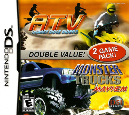 ATV Thunder Ridge Riders and Monster Truck Mayhem for Nintendo DS (DS), cover image for a retro video game featuring off-road racing gameplay, ATV and monster truck challenges, stunt-based competitions, and arcade-style vehicular action