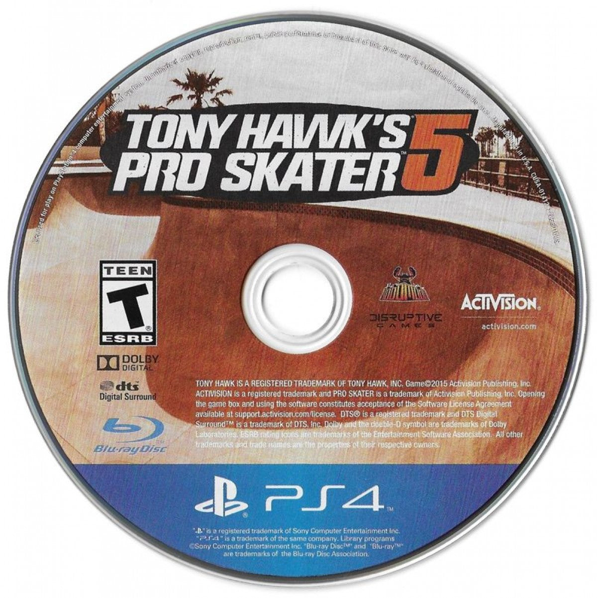 Tony Hawk's Pro Skater 5 – PlayStation 4 (PS4) video game disc, skateboarding sports game.