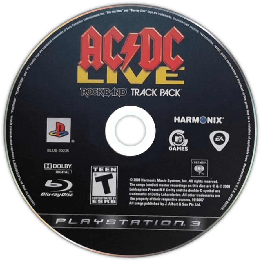 AC/DC Live: Rock Band Track Pack disc for PlayStation 3 (PS3) video game