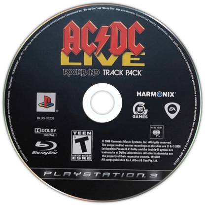 AC/DC Live: Rock Band Track Pack disc for PlayStation 3 (PS3) video game