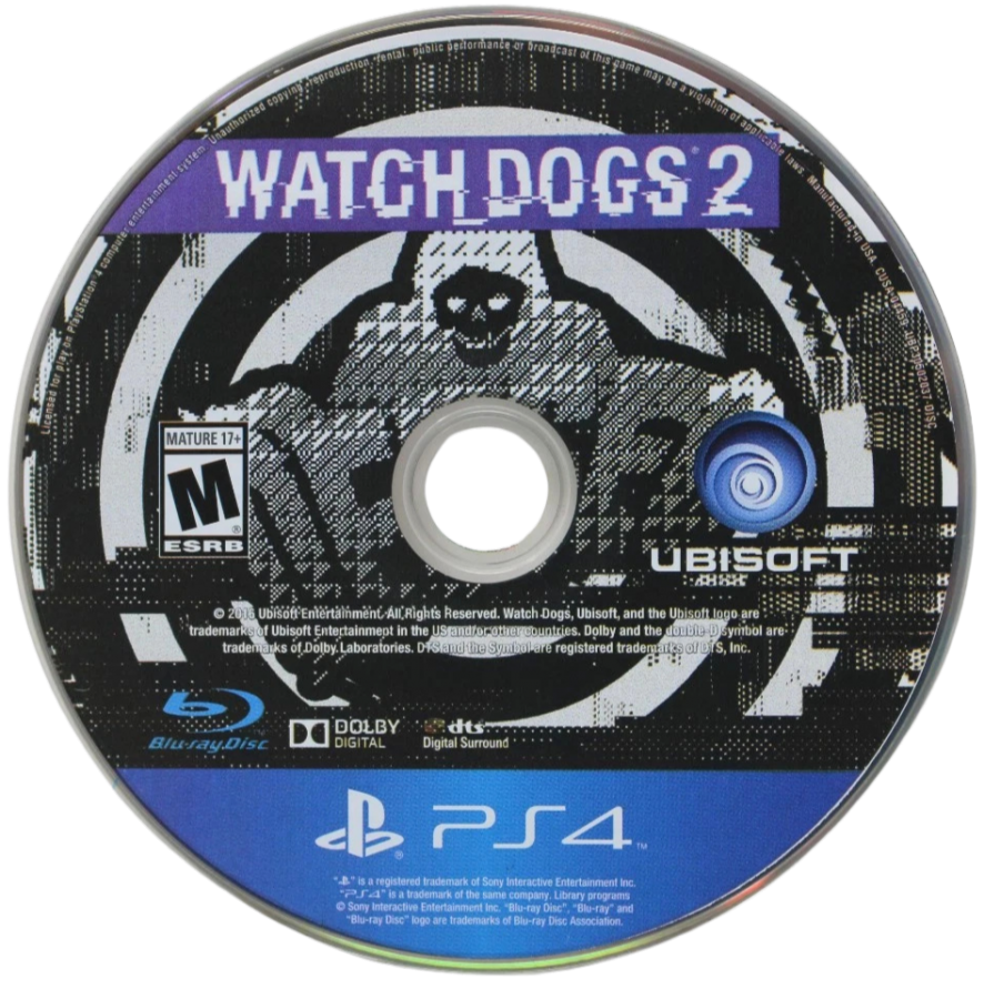 Watch Dogs 2 – PlayStation 4 (PS4) video game disc, open-world action-adventure.