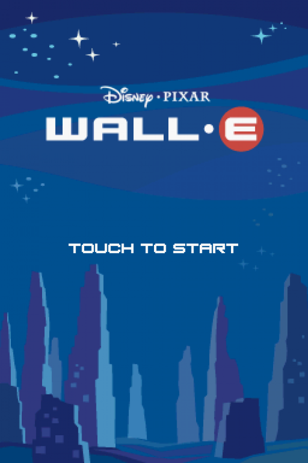 Wall E retro Nintendo DS video game Wall E animated adventure puzzle platform gameplay Disney Pixar sci fi robot exploration family friendly handheld console title Nintendo DS release title screen