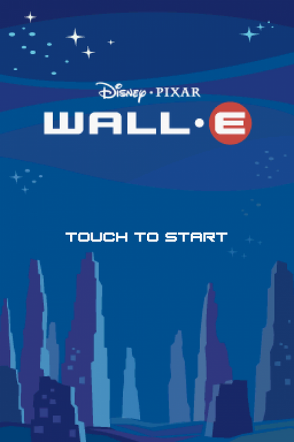 Wall E retro Nintendo DS video game Wall E animated adventure puzzle platform gameplay Disney Pixar sci fi robot exploration family friendly handheld console title Nintendo DS release title screen
