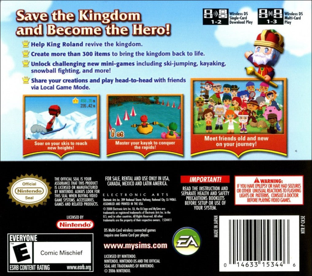 MySims: Kingdom back of case for Nintendo DS (DS) life simulation adventure video game