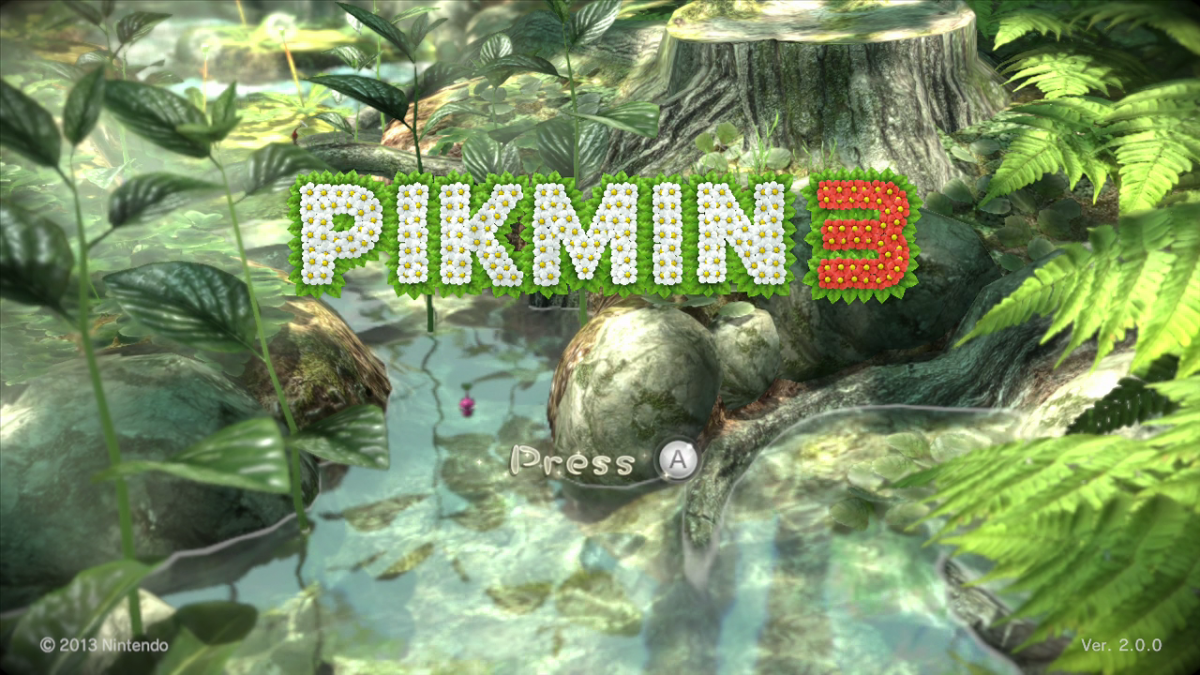 Pikmin 3 title screen for Nintendo Wii U (WiiU) video game