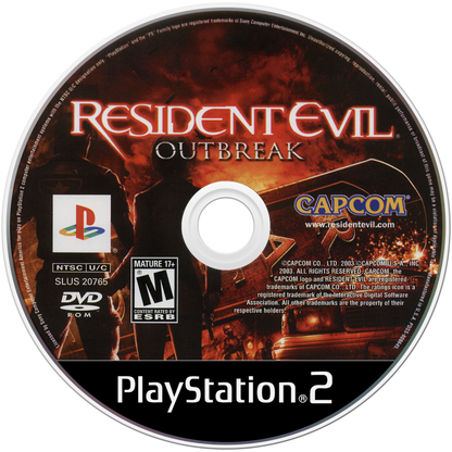 Resident Evil: Outbreak – PlayStation 2 (PS2) video game disc, survival horror title.