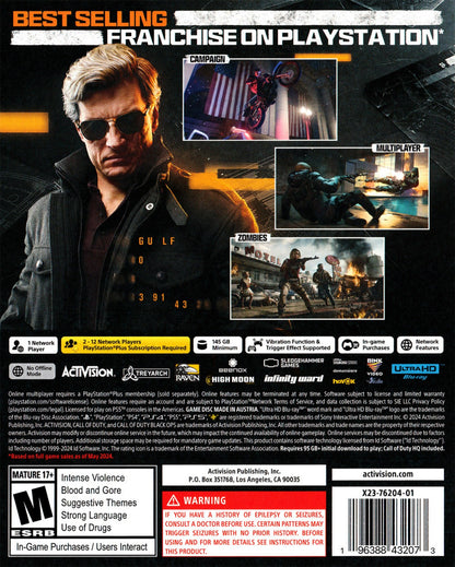 Call of Duty: Black Ops 6 for PlayStation 5 with modern military action and cinematic campaign theme back cover
