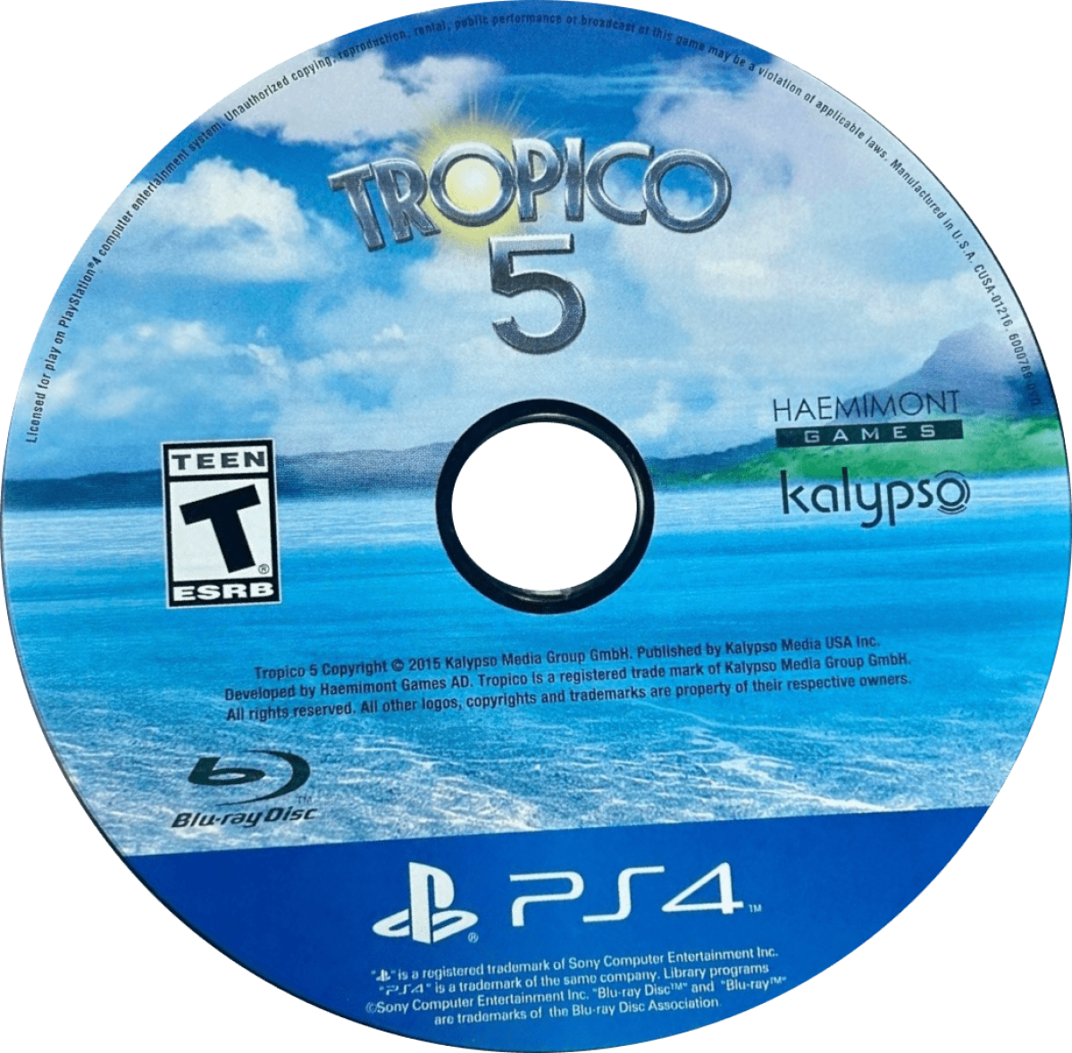 Tropico 5 – PlayStation 4 (PS4) video game disc, city-building strategy simulation game.