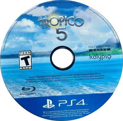 Tropico 5 – PlayStation 4 (PS4) video game disc, city-building strategy simulation game.