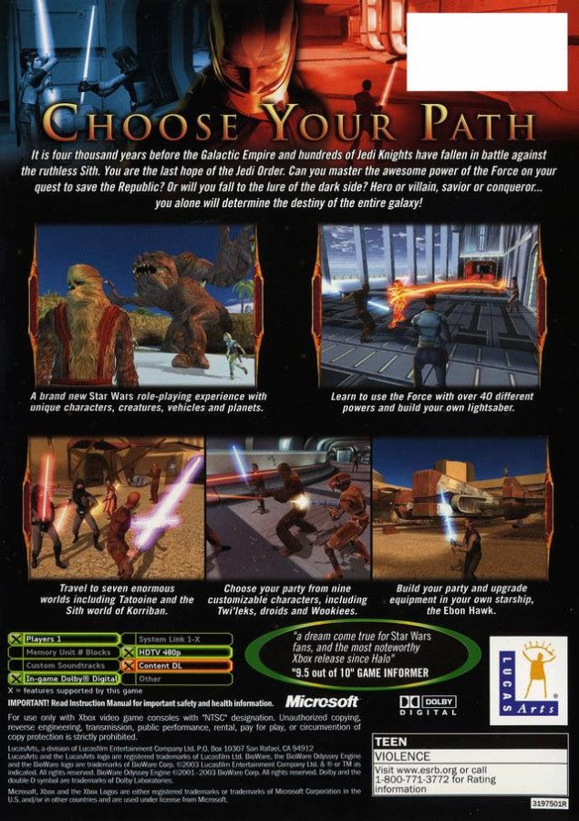 Star Wars: Knights of the Old Republic – Xbox (XBOX) back cover art for video game for XBOX