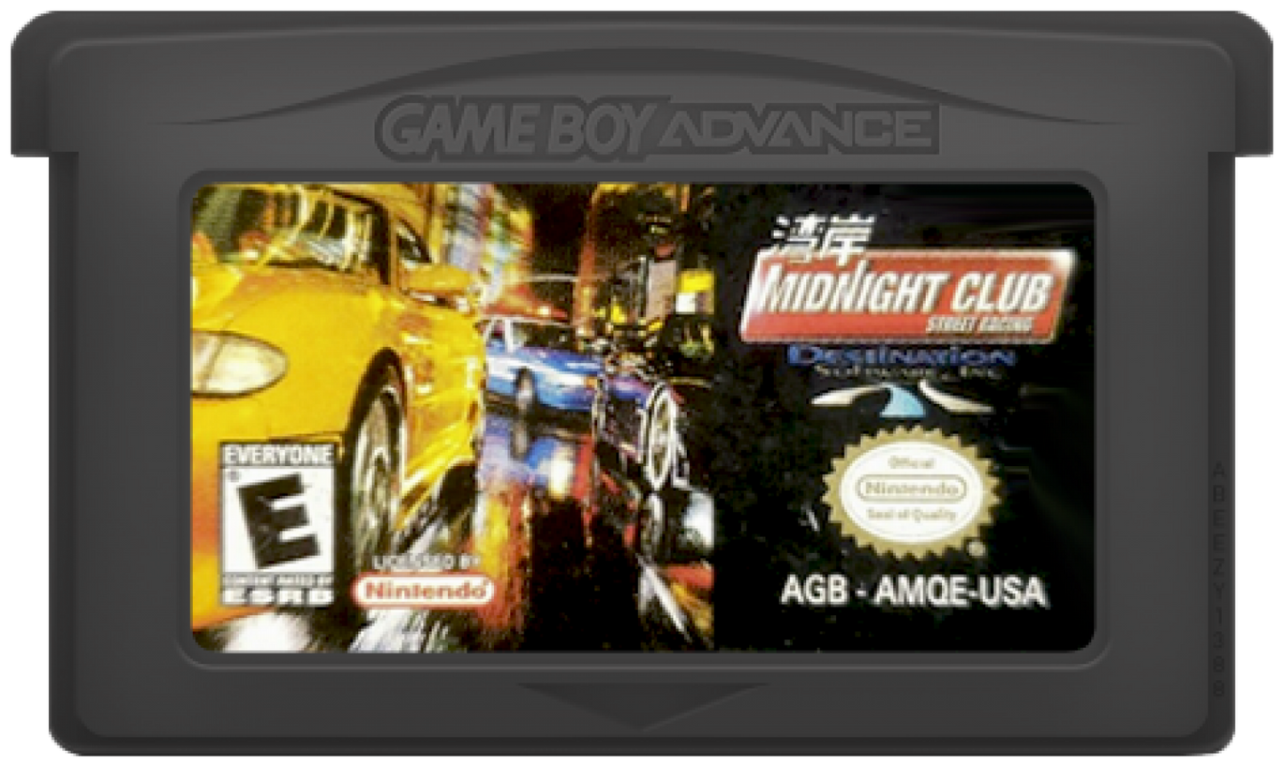 Midnight Club Street Racing Game Boy Advance cartridge for retro video game featuring open world street racing gameplay illegal urban racing fast paced arcade driving car customization night city environments and portable handheld racing action on the GBA system