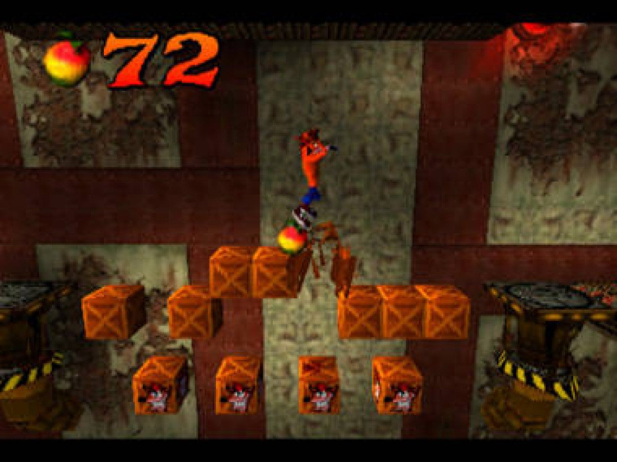 Crash Bandicoot PlayStation 1 PS1 video game, action platformer, classic mascot platforming gameplay, iconic Sony console title gameplay screenshot