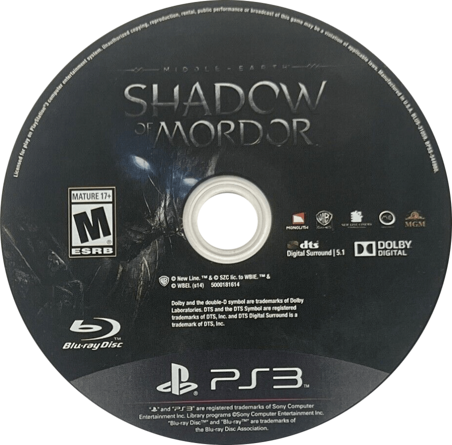 Middle-Earth: Shadow of Mordor disc for PlayStation 3 (PS3) video game