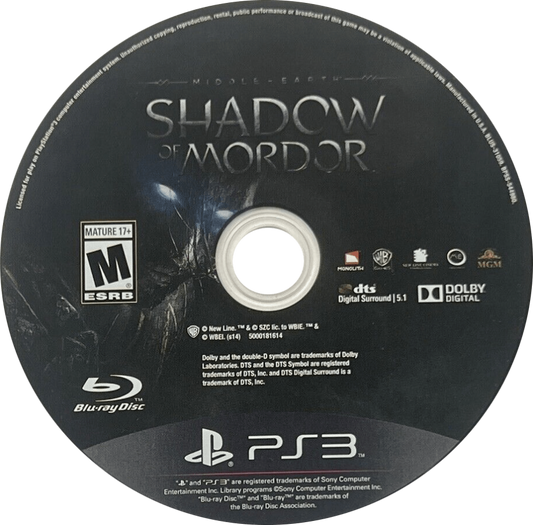 Middle-Earth: Shadow of Mordor disc for PlayStation 3 (PS3) video game