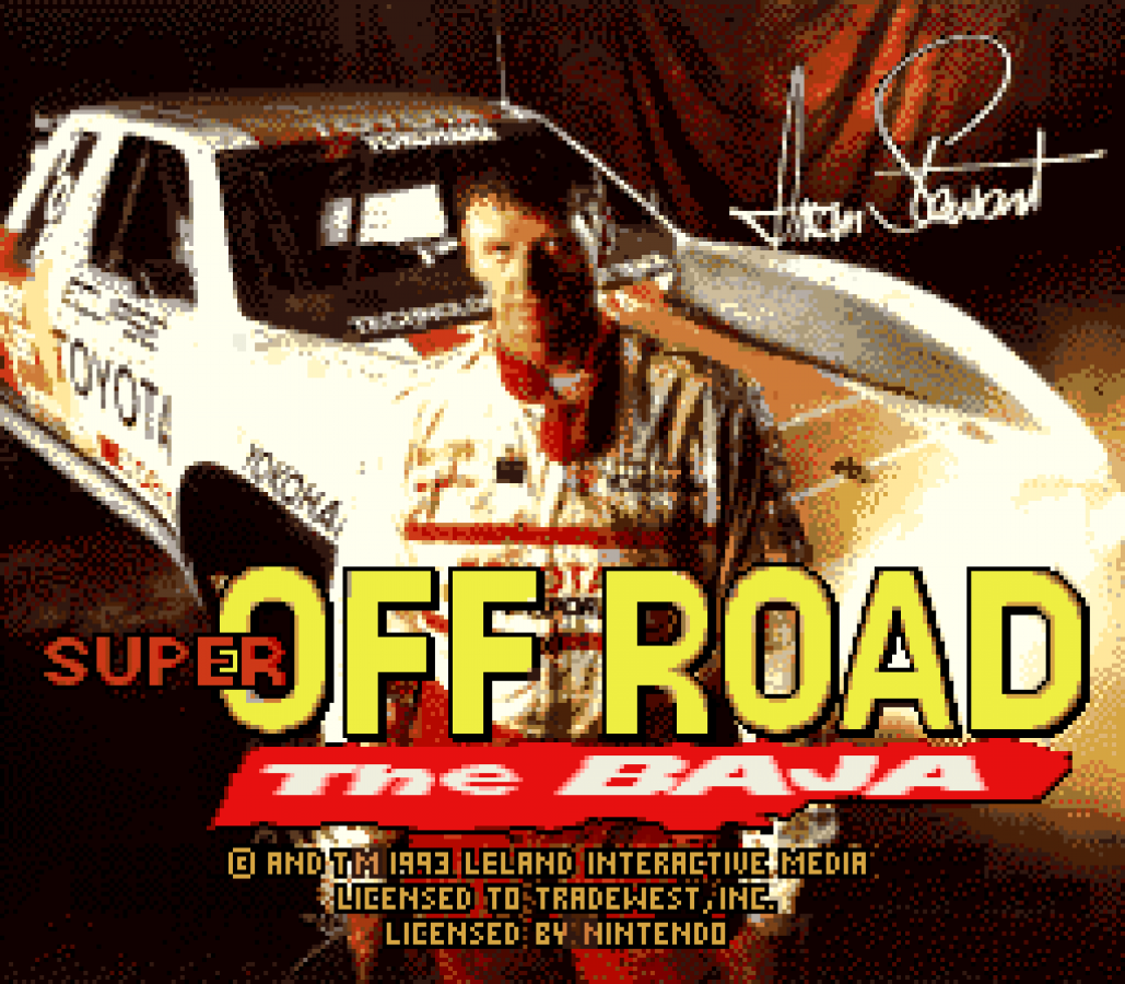 Super Off Road The Baja Super Nintendo Entertainment System SNES video game featuring off road racing gameplay Baja truck racing dirt tracks rough terrain competitive races vehicle upgrades jumps and classic 16 bit Nintendo arcade racing gameplay retro video game collection collectible gaming appeal gameplay