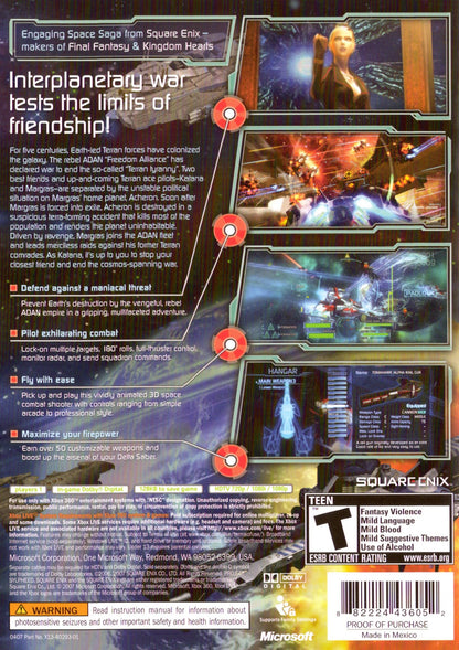 Project Sylpheed Xbox 360 space shooter action game aerial combat space combat simulation sci fi story campaign Square Enix Game Arts futuristic spacecraft dogfights mission based gameplay Xbox 360 software video game title back cover art