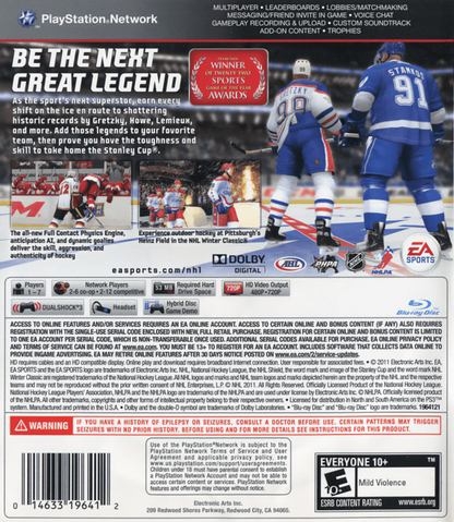 NHL 12 back cover art for PlayStation 3 (PS3) video game