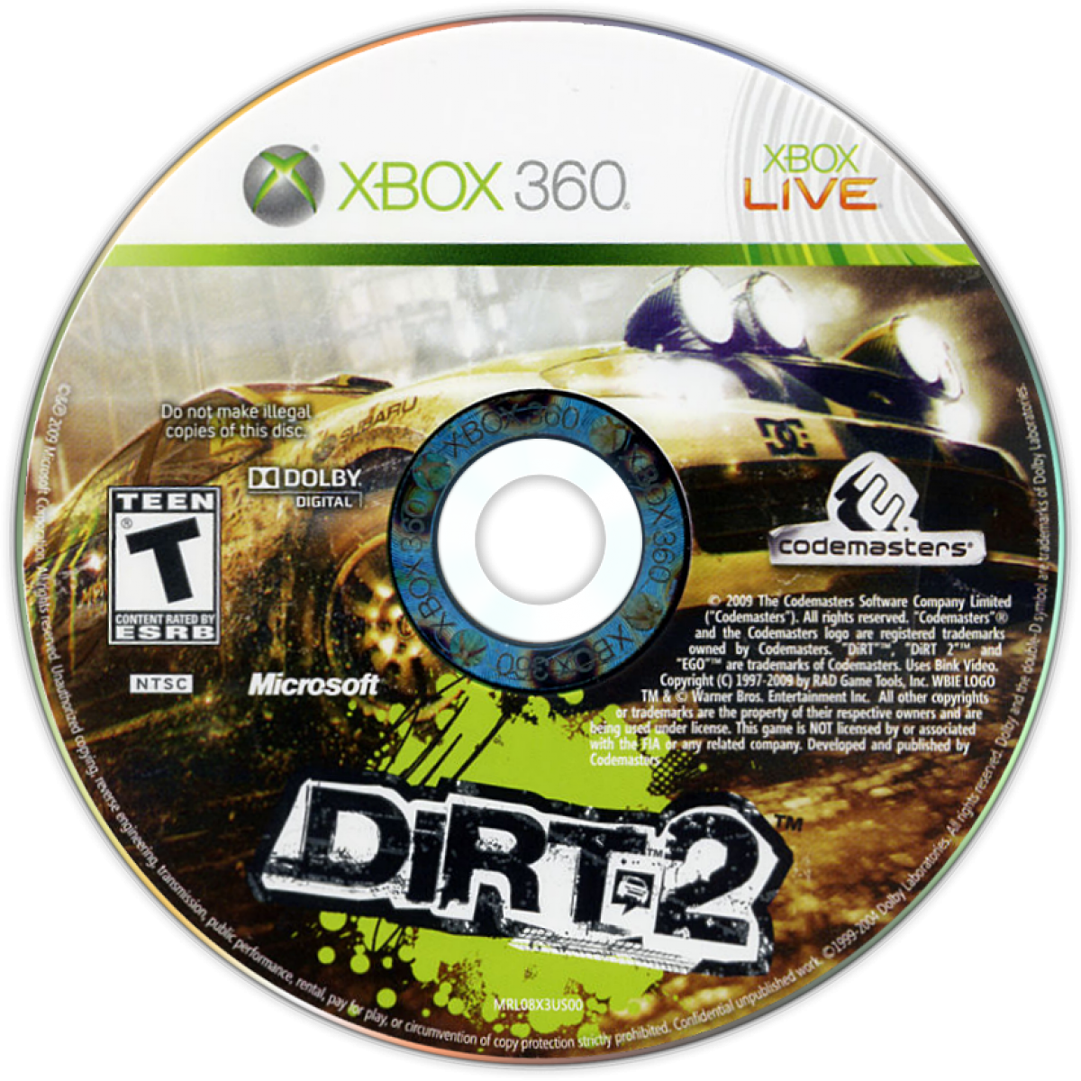 DiRT 2 for Xbox 360 off road racing video game featuring rally and extreme motorsports events dynamic tracks realistic handling competitive multiplayer and immersive Codemasters racing experience disc