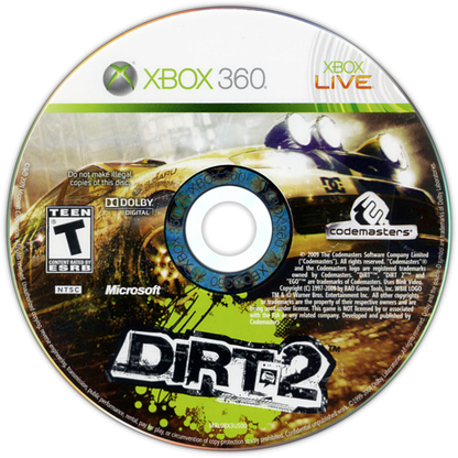 DiRT 2 for Xbox 360 off road racing video game featuring rally and extreme motorsports events dynamic tracks realistic handling competitive multiplayer and immersive Codemasters racing experience disc
