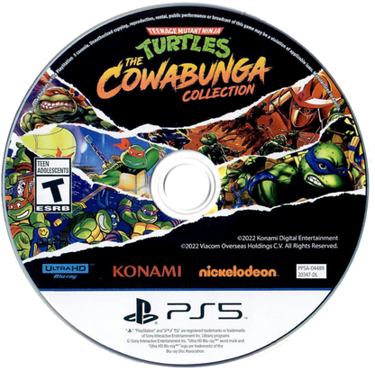 Teenage Mutant Ninja Turtles: The Cowabunga Collection disc for PlayStation 5 (PS5) classic arcade action video game