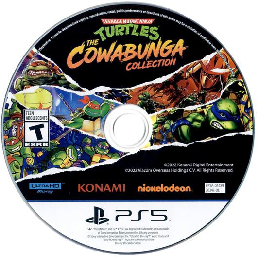 Teenage Mutant Ninja Turtles: The Cowabunga Collection disc for PlayStation 5 (PS5) classic arcade action video game