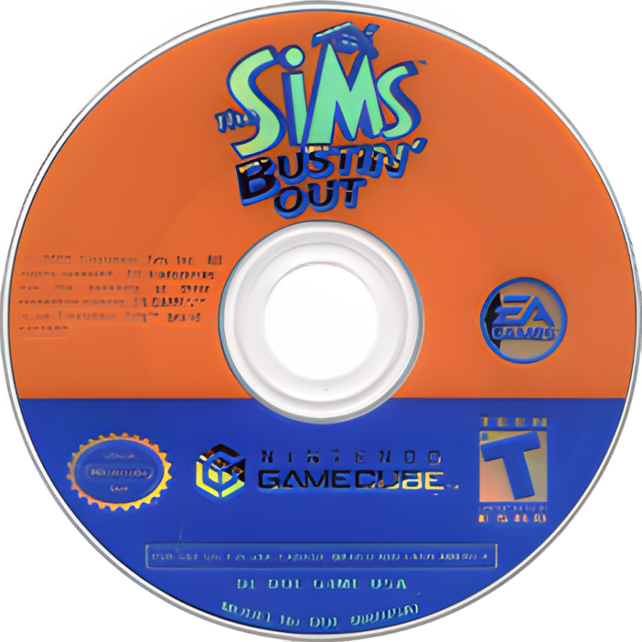 The Sims: Bustin' Out disc for Nintendo GameCube (GC) life simulation video game