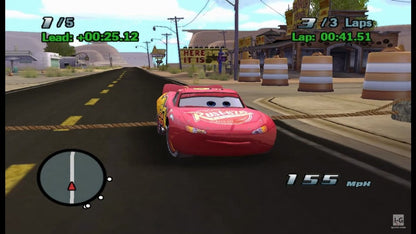 Disney Pixar Cars GameCube inspired design featuring animated racing adventure aesthetic Lightning McQueen Radiator Springs characters fast paced driving gameplay colorful family friendly action movie inspired automotive excitement nostalgic Nintendo presentation gameplay 