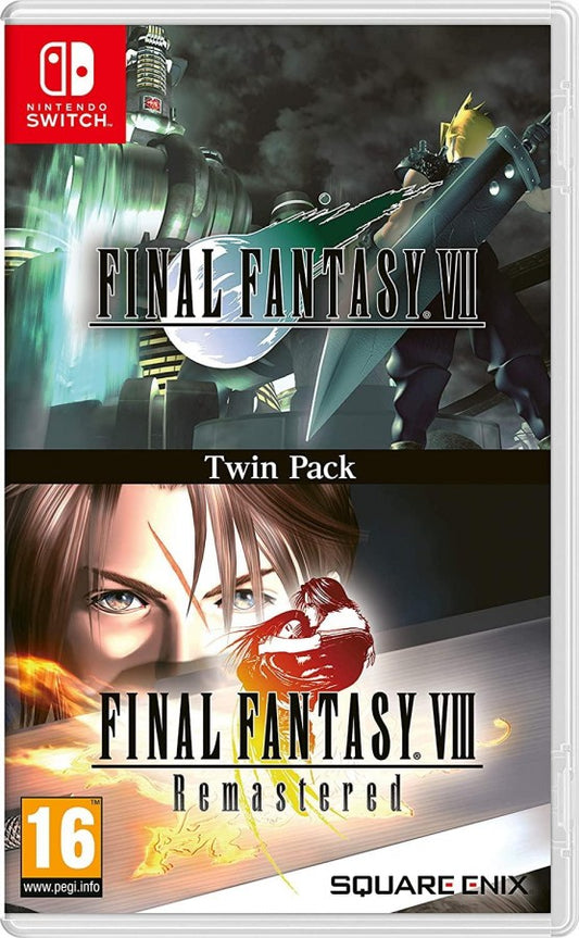 Final Fantasy VII & Final Fantasy VIII Remastered Twin Pack physical release featuring two classic RPGs with updated visuals turn based combat epic storylines and enhanced features in a convenient twin pack collection front cover 