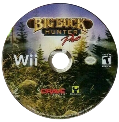 Big Buck Hunter Pro Wii inspired design featuring arcade hunting simulation aesthetic outdoor wilderness environments motion controlled shooting gameplay competitive score chasing wildlife tracking action family friendly sports entertainment nostalgic Nintendo Wii presentation disc