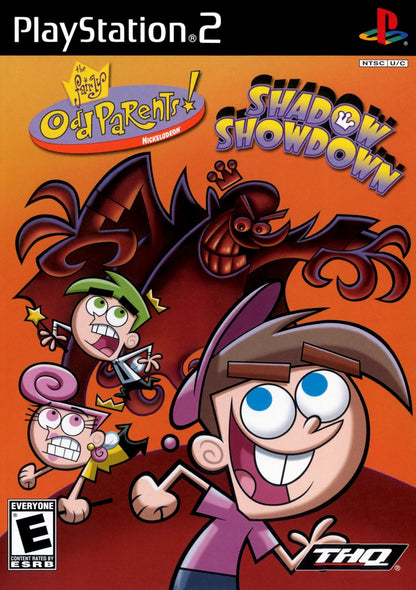 The Fairly OddParents Shadow Showdown PlayStation 2 inspired design featuring cartoon platform adventure aesthetic Nickelodeon animated style magical fairy godparents Timmy Turner fantasy wish powered gameplay colorful comedy action puzzle exploration nostalgic PS2 presentation front cover