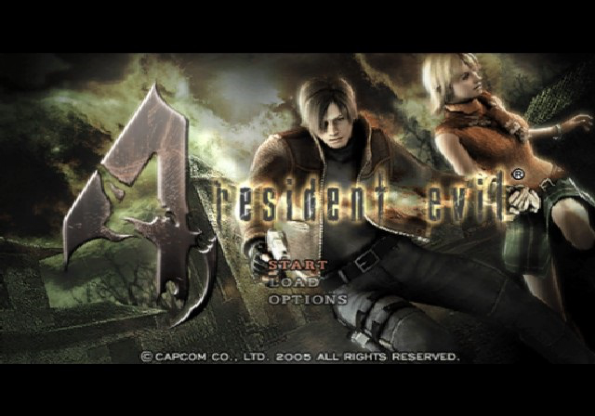 Resident Evil 4 – PlayStation 2 (PS2) video game title page, survival horror game.