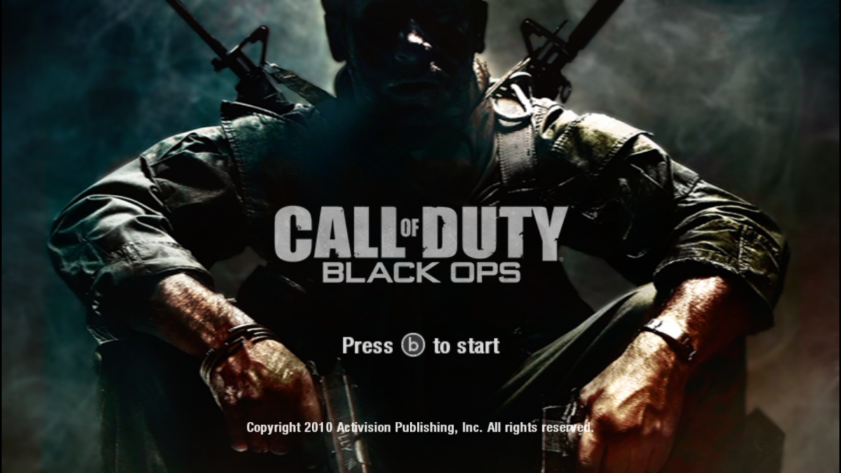 Call of Duty Black Ops Nintendo Wii video game, first-person shooter, military action campaign and multiplayer, motion-controlled console title main menu title screen