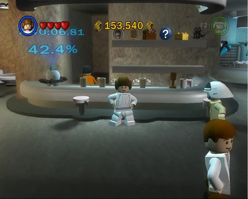 LEGO Star Wars Game Boy Advance GBA action-adventure video game brick-building based on Episodes I II III Jedi Siri battles vehicle sequences collectible studs gameplay screenshot