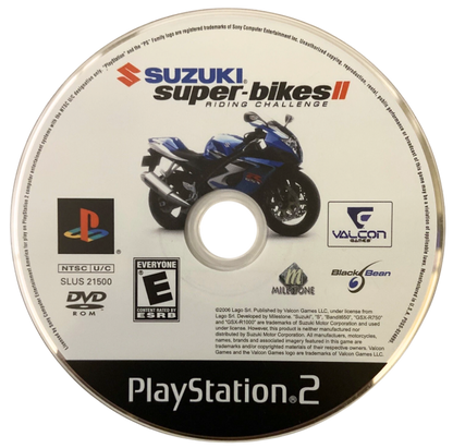 Suzuki Super-Bikes II: Riding Challenge – PlayStation 2 (PS2) video game disc, motorcycle racing simulation.