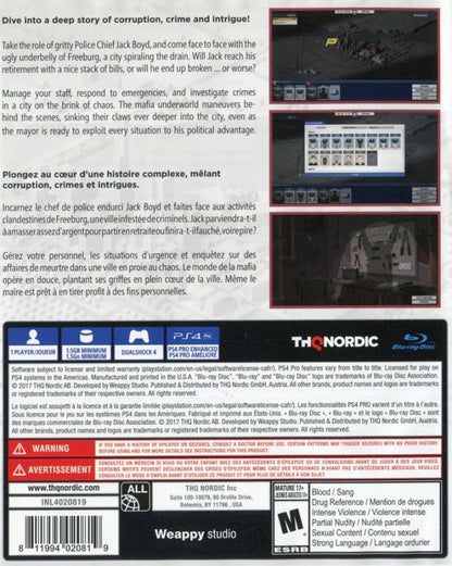 This Is the Police – PlayStation 4 (PS4) video game back of case, strategy adventure.