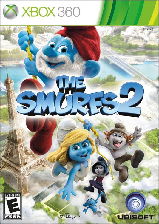 The Smurfs 2 Xbox 360 inspired design featuring colorful platform adventure aesthetic beloved blue characters whimsical fantasy worlds family friendly gameplay cooperative action cartoon inspired fun vibrant animated presentation cover art 