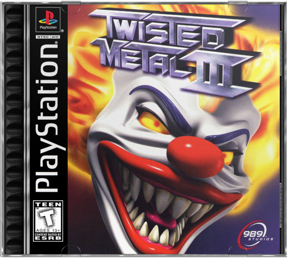 Twisted Metal III cover art for PlayStation 1 (PS1) racing video game.