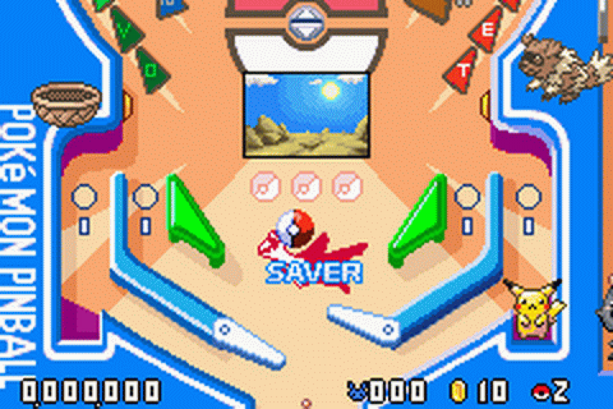 Pokémon Pinball Ruby and Sapphire for Game Boy Advance pinball arcade game featuring Pokémon catching mechanics Ruby and Sapphire themed tables rumble gameplay collectible Pokémon gameplay 