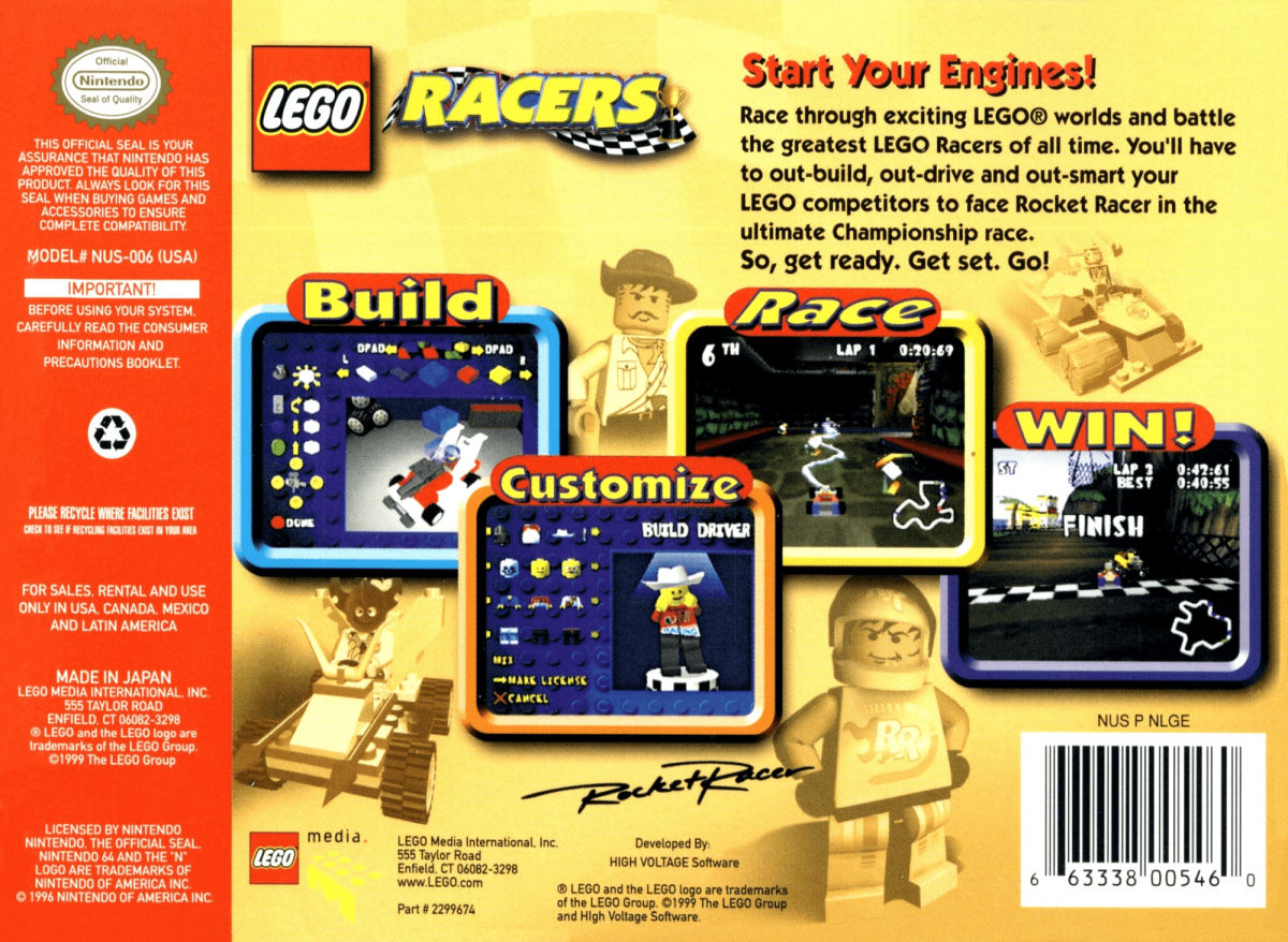 LEGO Racers back cover art for Nintendo 64 (N64) video game