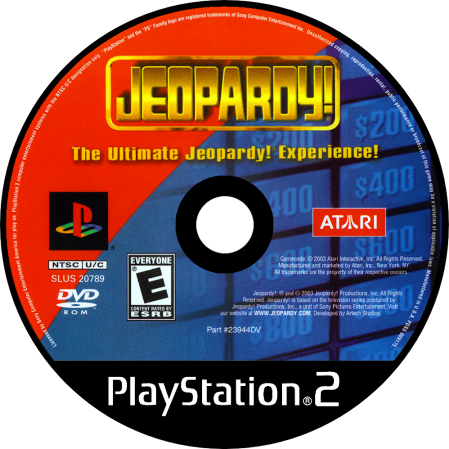 Jeopardy! disc art for Playstation 2 (PS2) trivia video game