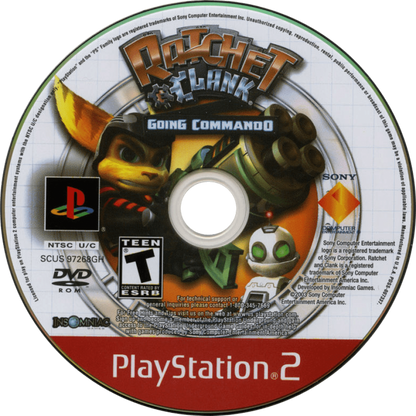 Ratchet and Clank Going Commando PS2 PlayStation 2 action platformer game sci fi adventure weapons upgrade system third person shooter gameplay retro video game disc Greatest Hits edition