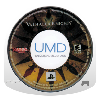 Valhalla Knights PlayStation Portable PSP inspired design featuring fantasy action role playing adventure aesthetic customizable party creation real time combat dungeon exploration medieval world quests character progression and portable RPG gameplay presentation UMD