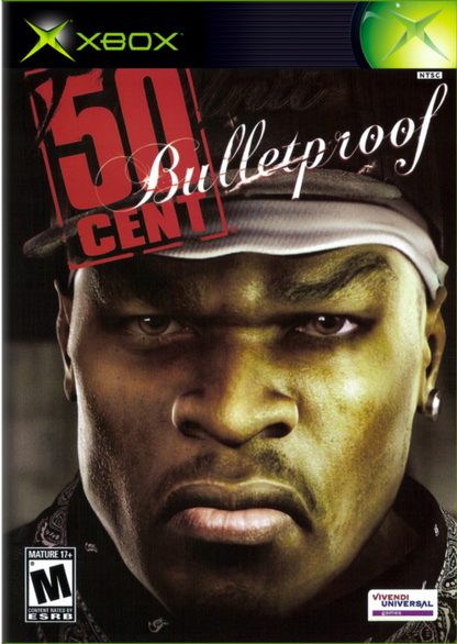 50 Cent: Bulletproof for Xbox (XBOX) at Gamers INC, featuring an intense street-action shooter where you play as 50 Cent in a gritty underworld conspiracy with a high-energy hip-hop soundtrack and arcade-style combat front cover