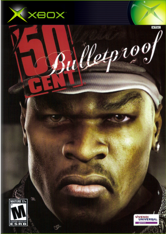 50 Cent: Bulletproof for Xbox (XBOX) at Gamers INC, featuring an intense street-action shooter where you play as 50 Cent in a gritty underworld conspiracy with a high-energy hip-hop soundtrack and arcade-style combat front cover