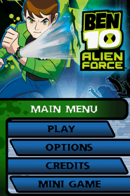 Ben 10: Alien Force start screen for Nintendo DS (DS) action adventure video game