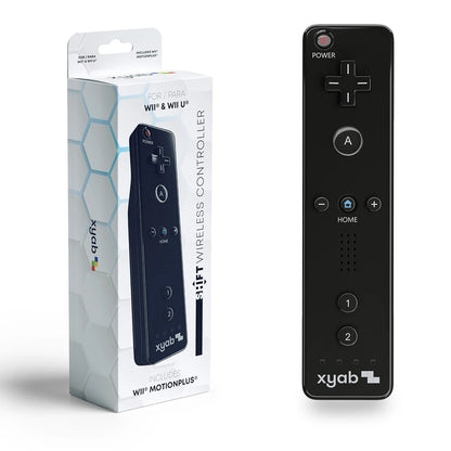 Black XYAB brand Wii Remote with built-in Motion Plus controller compatible with Nintendo Wii
