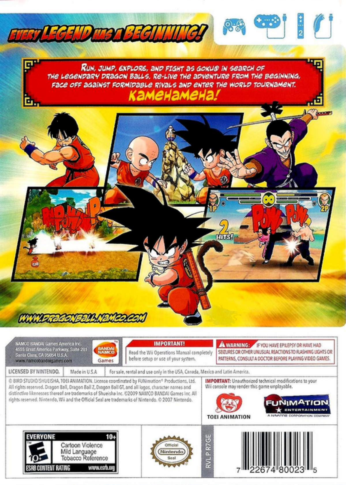 Dragon Ball Revenge of King Piccolo Nintendo Wii cover art for retro video game enthusiasts featuring action platforming gameplay anime inspired combat classic Dragon Ball storyline side scrolling adventure boss battles martial arts action and collectible gaming appeal rear art 