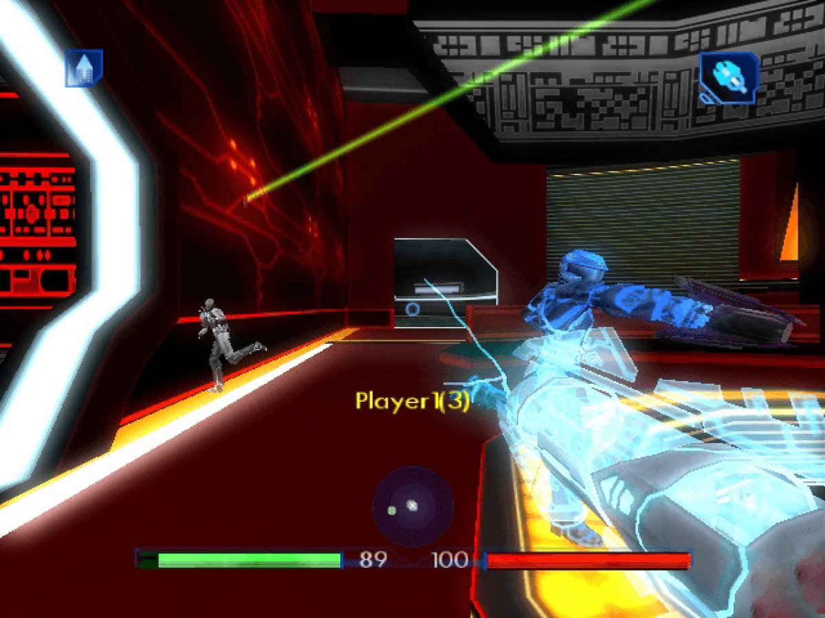 TRON 2.0 Killer App retro Xbox video game TRON futuristic sci fi action shooter cyber combat digital world light cycle battles first person gameplay console title Xbox release gameplay