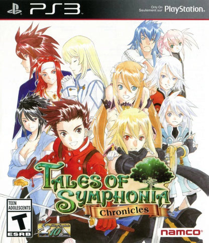 Tales of Symphonia Chronicles PS3 Sony PlayStation 3 JRPG role playing game anime style fantasy adventure Bandai Namco Tales series dual game collection Symphonia Dawn of the New World turn based combat party driven story PlayStation 3 software video game title cover art