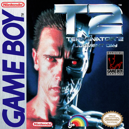 Terminator 2 Judgment Day Game Boy for retro video game enthusiasts featuring action shooter gameplay futuristic war against machines side scrolling combat missions sci fi adventure elements challenging enemy encounters based on the iconic Terminator franchise and collectible gaming appeal front cover